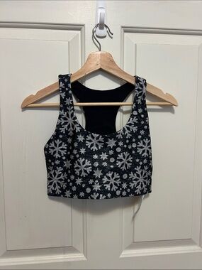 Terez Navy Blue Sports Bra with Gray Snowflake Print